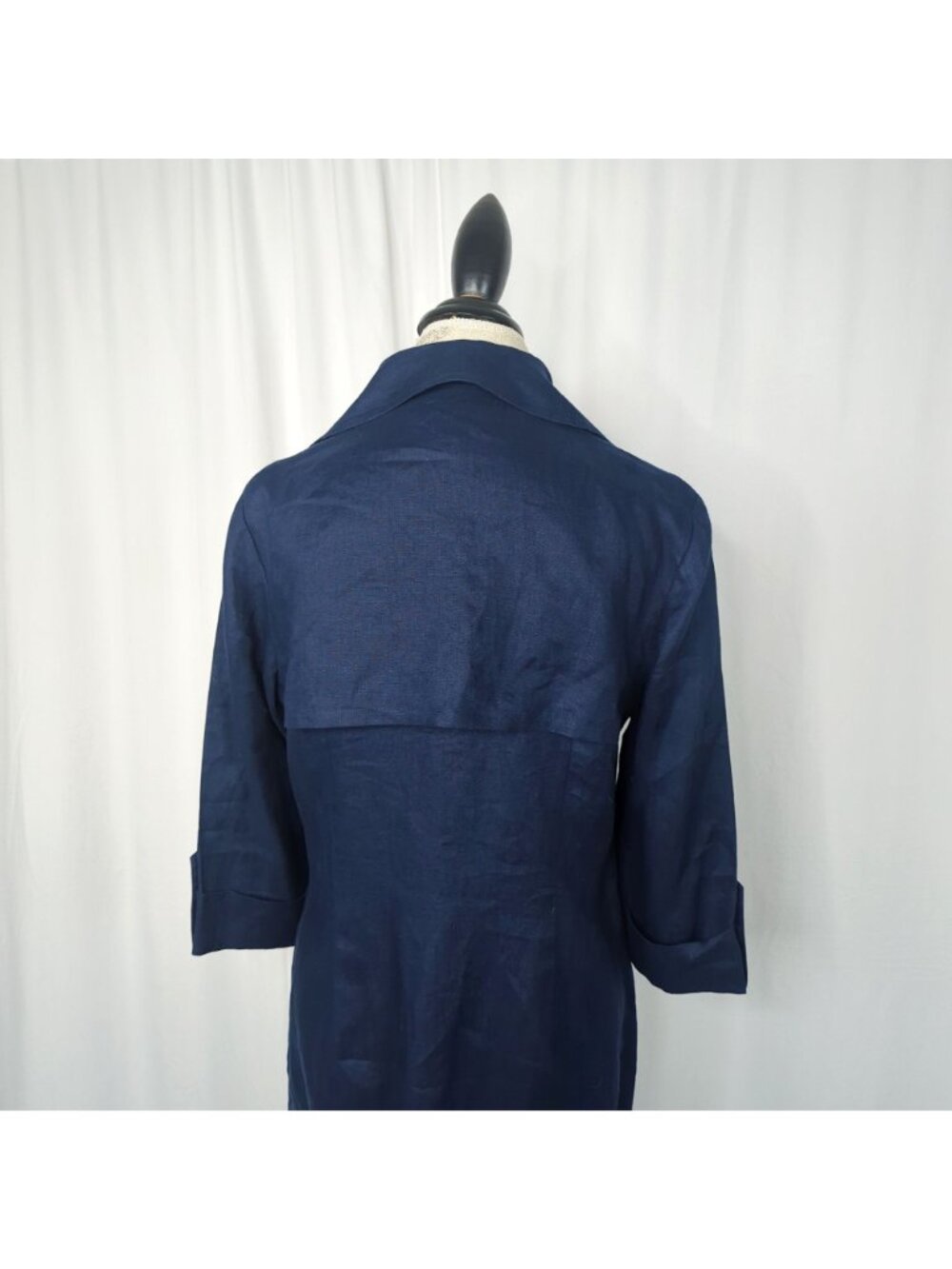 Vintage 90s Talbots Double Breasted Dress 8 Medium Blue Linen - Picture 7 of 10